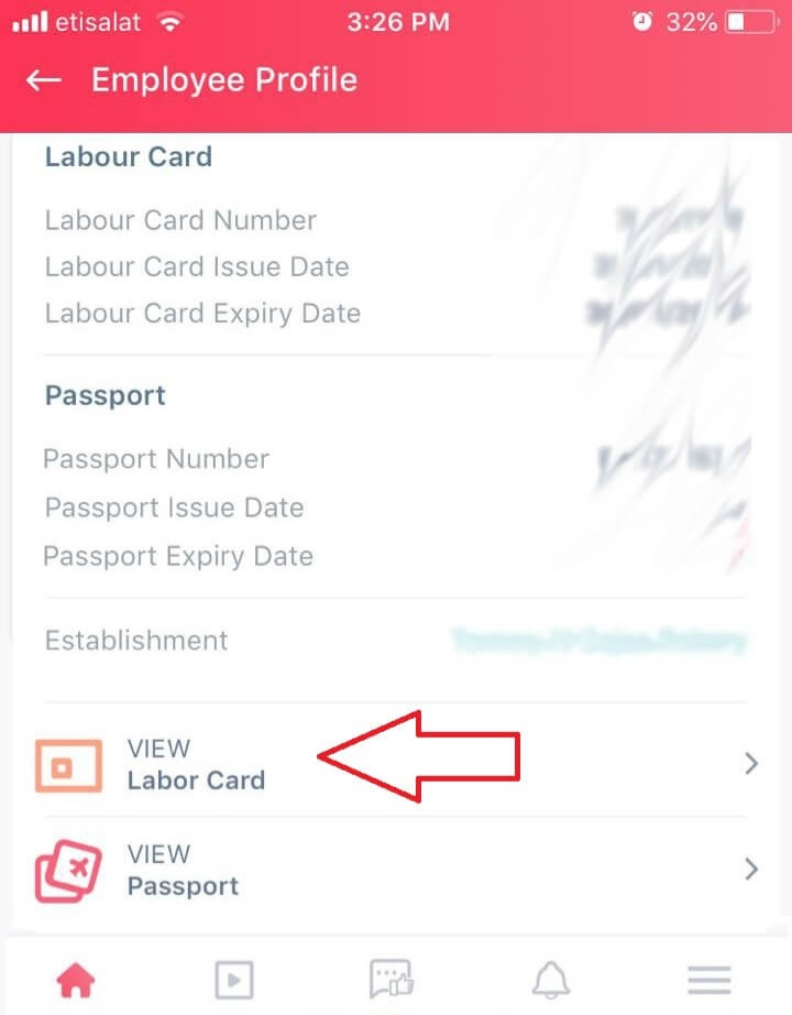 Check labor card number with Emirates I from Employee dashboard 