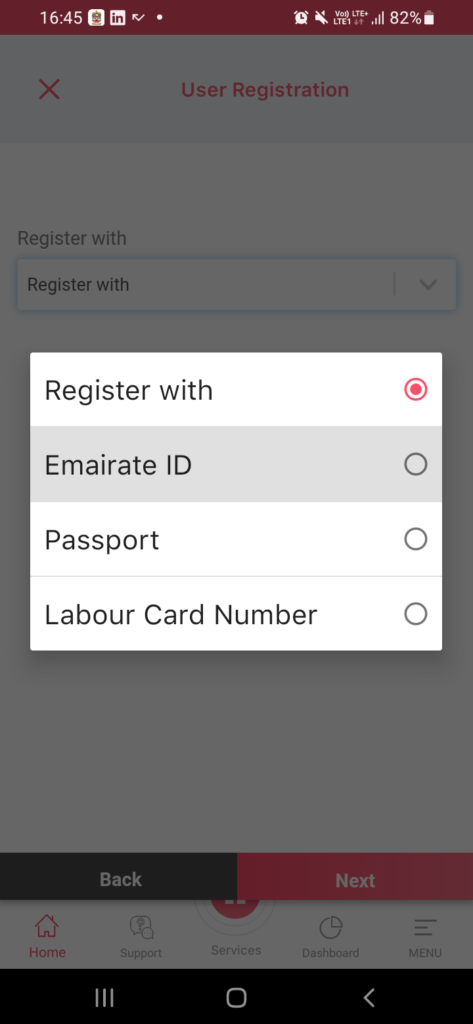 Register with Emirates ID in MoHRE app 